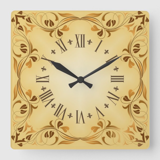 Decorative leafs square wall clock (Front)