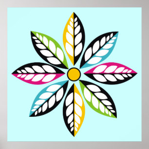 Decorative Leaves-Flower modern, abstract blue Poster