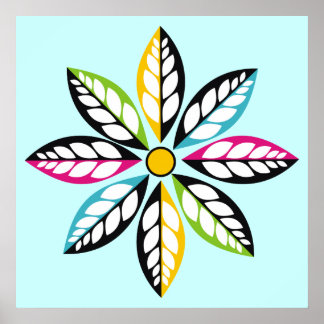 Decorative Leaves-Flower modern, abstract blue Poster