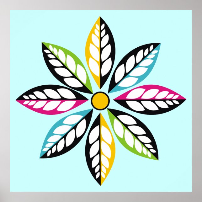 Decorative Leaves-Flower modern, abstract blue Poster (Front)