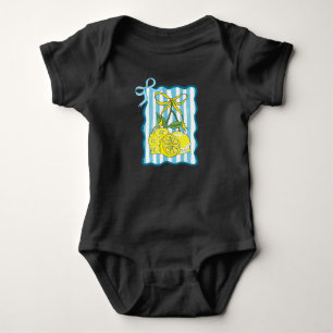 Decorative Lemons with Bows on Striped Background Baby Bodysuit