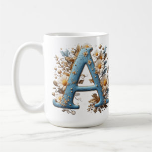 Decorative Letter A With Blue Enamel Coffee Mug