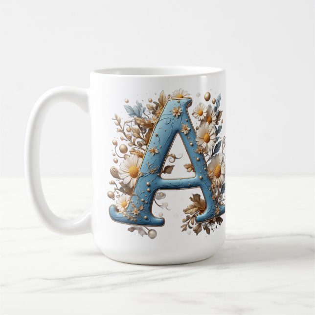 Decorative Letter A With Blue Enamel Coffee Mug (Left)