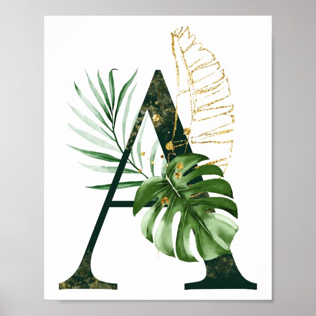 Decorative Letter A with tropical leaves Poster (Front)