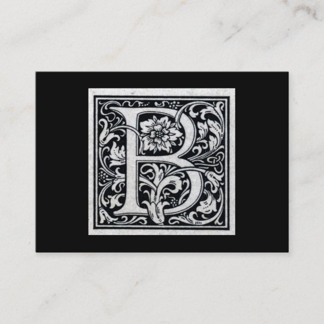Decorative Letter "B" Woodcut Woodblock Inital Business Card (Front)