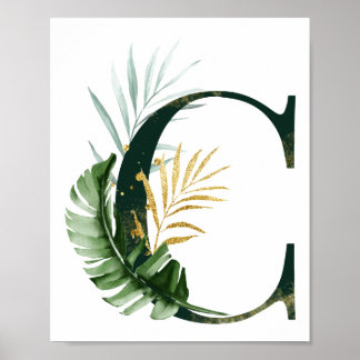 Decorative Letter C with tropical leaves Poster