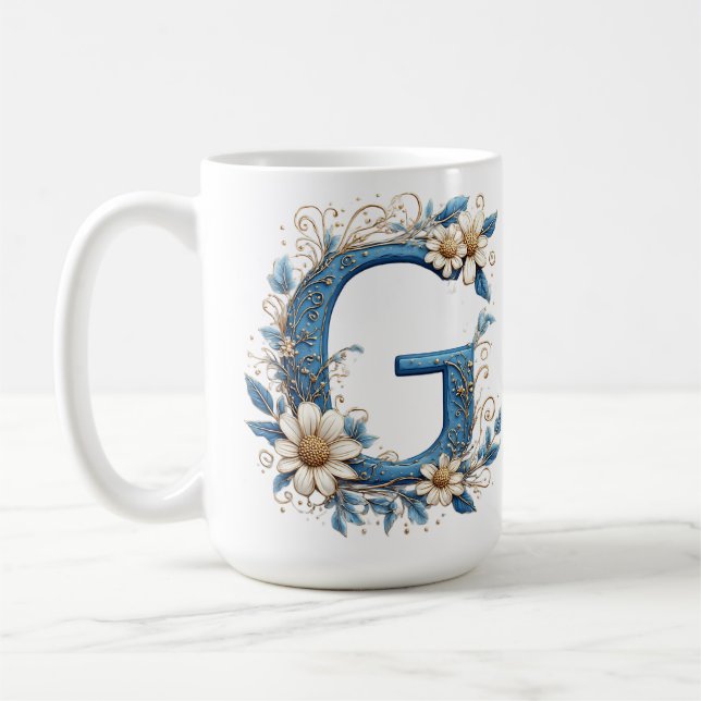 Decorative Letter G With Blue Enamel Coffee Mug (Left)
