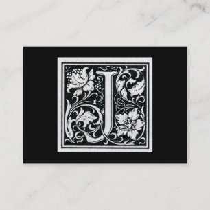 Decorative Letter "J" Woodcut Woodblock Initial Business Card