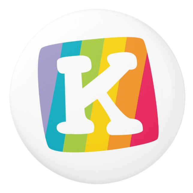 Decorative letter K monogrammed rainbow knob (Front)