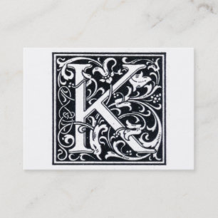 Decorative Letter "K" Woodcut Woodblock Initial Business Card