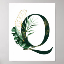 Decorative Letter Q with tropical leaves