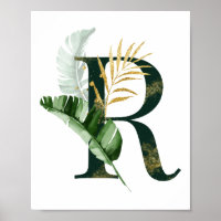 Decorative Letter R with tropical leaves