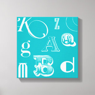 Decorative Letters on Blue Background Canvas Print