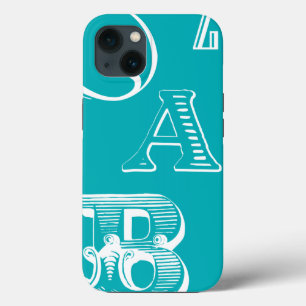 Decorative Letters on Blue Background iPhone 13 Case