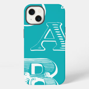 Decorative Letters on Blue Background iPhone 13 Case