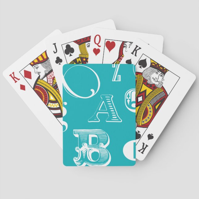 Decorative Letters on Blue Background Playing Cards (Back)