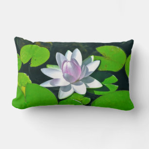 Decorative Lumbar Pillow, MauveWhite Lotus Blossom Cushion