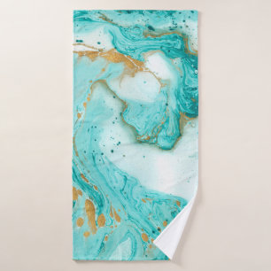 Decorative marble texture. Abstract painting. Turq Bath Towel