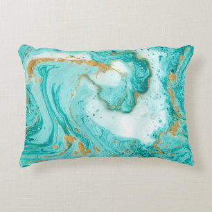 Decorative marble texture. Abstract painting. Turq Cushion