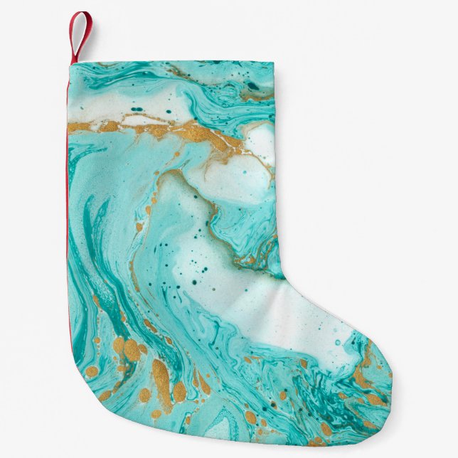 Decorative marble texture. Abstract painting. Turq Small Christmas Stocking (Front)