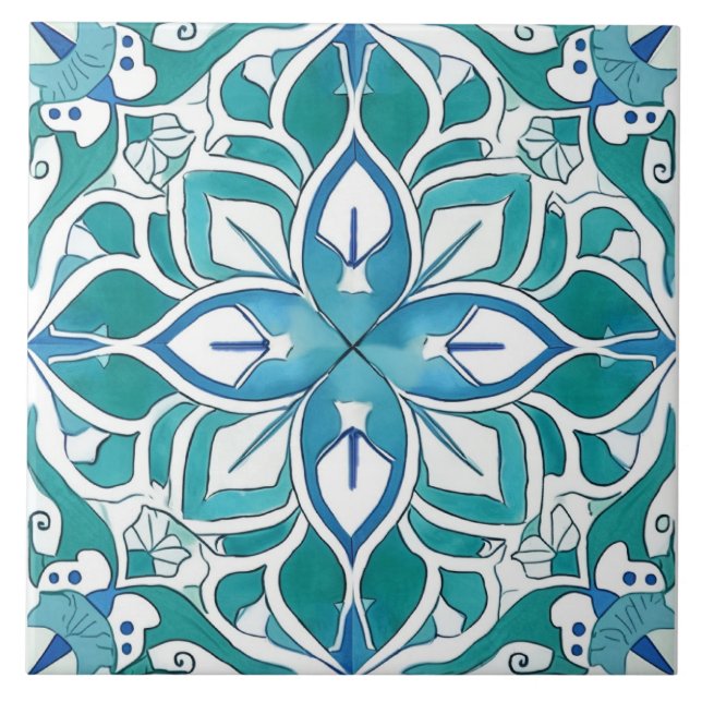 Decorative Mediterranean Blue Green Tile (Front)