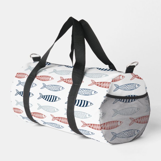 Decorative Mediterranean Sardines Fish Pattern Duffle Bag (Right Corner)
