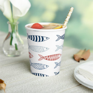 Decorative Mediterranean Sardines Fish Pattern Paper Cups