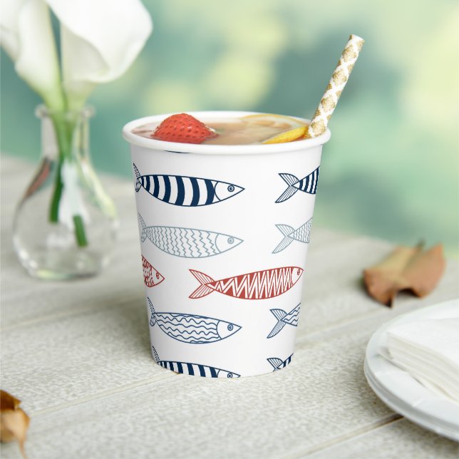 Decorative Mediterranean Sardines Fish Pattern Paper Cups (Insitu)
