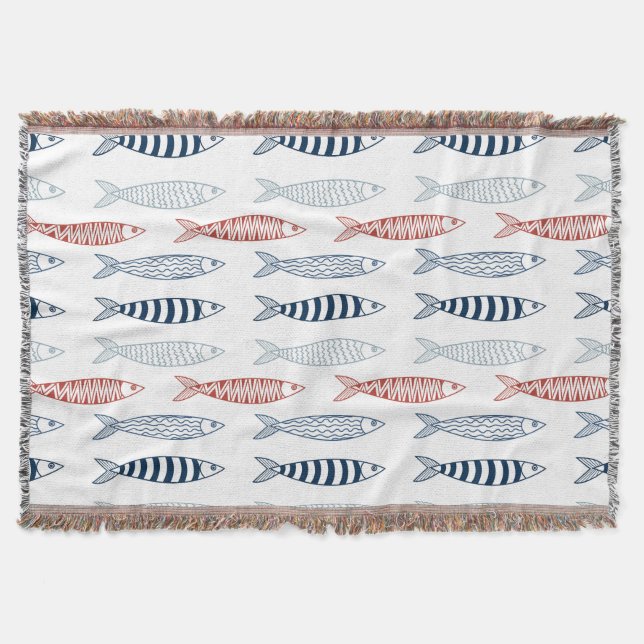 Decorative Mediterranean Sardines Fish Pattern Throw Blanket (Front)