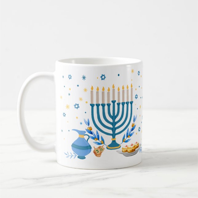Decorative Menorah Hanukkah Holiday Coffee Mug (Left)