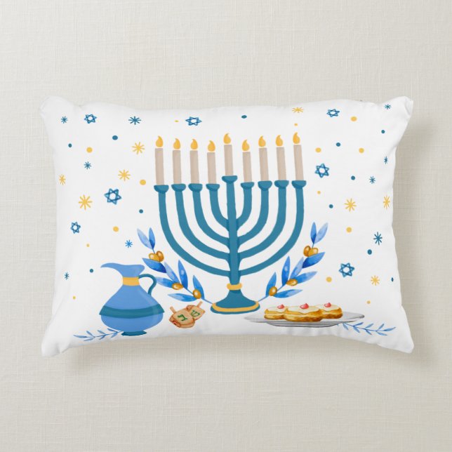 Decorative Menorah Hanukkah Holiday Cushion (Front)
