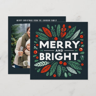 Decorative Merry and Bright holly berries Holiday Card