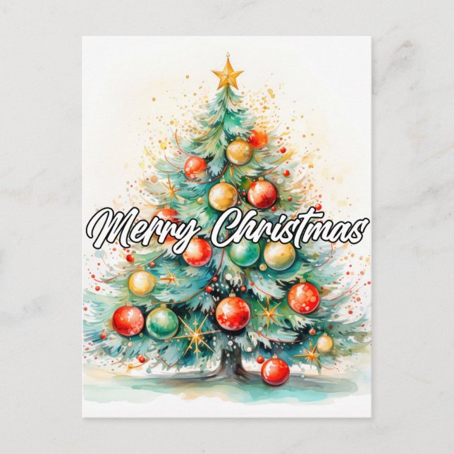 Decorative Merry Christmas Holiday Tree Postcard (Front)