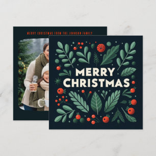 Decorative Merry Christmas holly berries Holiday Card