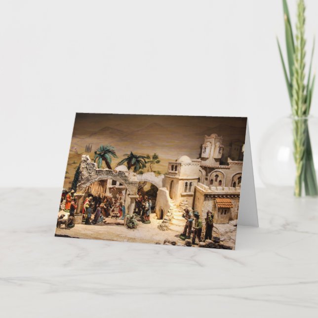 Decorative Merry Christmas Nativity Scene Holiday Card (Front)