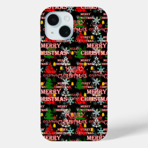 Decorative Merry Christmas Text Pattern Design iPhone 15 Case
