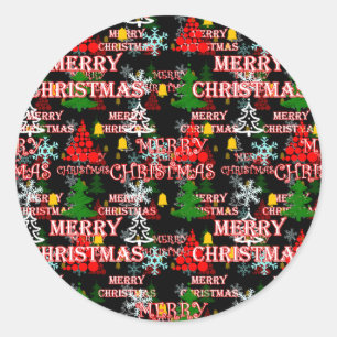 Decorative Merry Christmas Text Pattern Design Classic Round Sticker