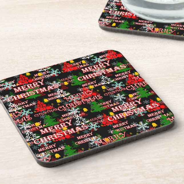 Decorative Merry Christmas Text Pattern Design  Coaster (Creator Uploaded)