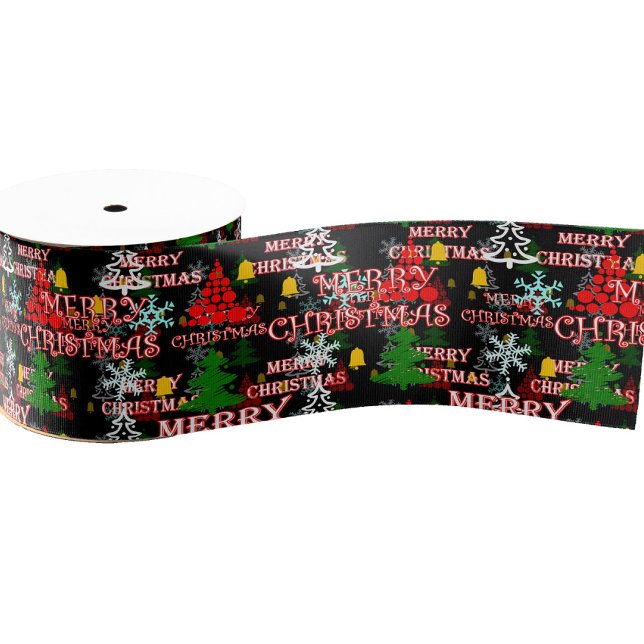 Decorative Merry Christmas Text Pattern Design  Grosgrain Ribbon (Creator Uploaded)