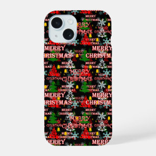 Decorative Merry Christmas Text Pattern Design iPhone 15 Case