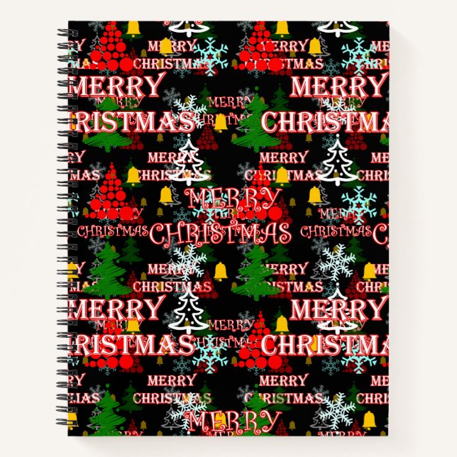 Decorative Merry Christmas Text Pattern Design  Notebook (Front)