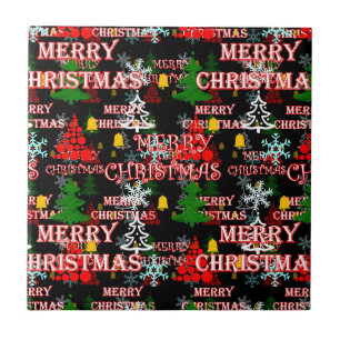 Decorative Merry Christmas Text Pattern Design Tile