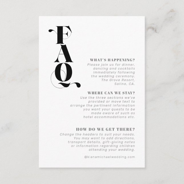 Decorative Modern Wedding Details FAQ ID887  Enclosure Card (Front)