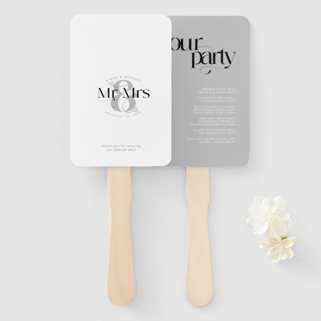 Decorative Modern Wedding Mr & Mrs ID887 Hand Fan (Front and Back)