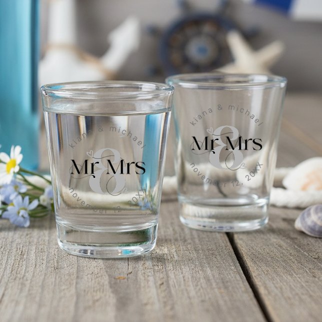 Decorative Modern Wedding Mr & Mrs ID887 Shot Glass (Creator Uploaded)