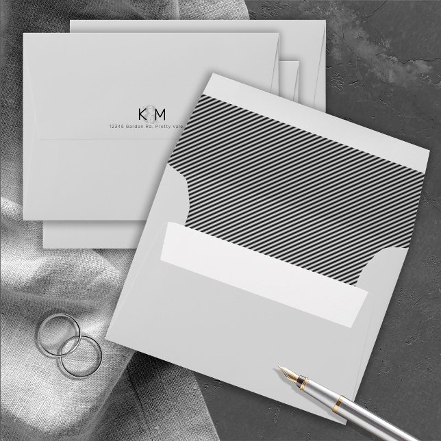 Decorative Modern Wedding Pinstripe Grey ID887 Envelope (Interior/Back In Situ)