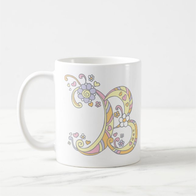 Decorative Monogram B hearts and flowers mug (Left)