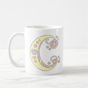 Decorative Monogram C hearts and flowers mug