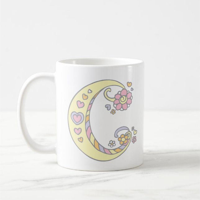 Decorative Monogram C hearts and flowers mug (Left)