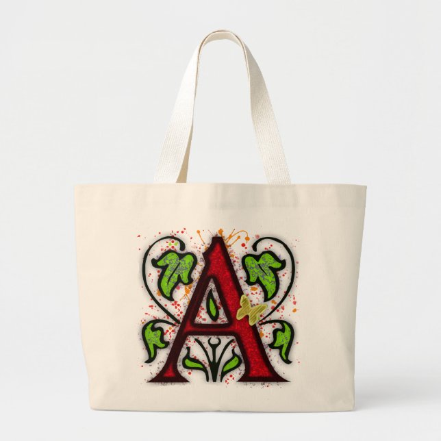 Decorative Monogram Letter A Large Tote Bag (Front)